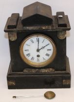 C19th French slate and marble mantel timepiece, white enamel Roman dial, unsigned single train