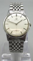 1960's Omega stainless steel wristwatch, signed silvered dial with applied baton hours with