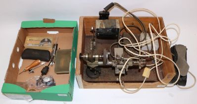 C20th Lorch Schmidt & Co., motorised treadle operated watch makers lathe with some accessories