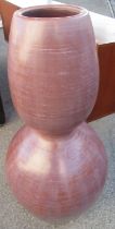 Large 1970s glazed terracotta pottery double gourd shaped floor vase, H95cm