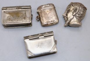 Collection of silver and white metal vesta cases, case in the shape of the devil with a hinged
