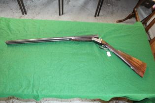 12 Bore Arthur Turner side by side shotgun, with ejector, barrel length 30", length of pull 14.5",