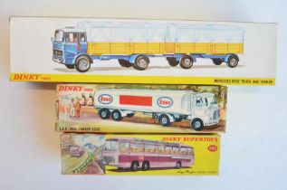 Three vintage Dinky Toys diecast model vehicles to include 917 Mercedes-Benz Truck And Trailer (