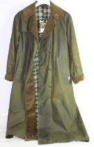 Unisex Barbour waxed trench coat, cotton tartan lining, size C38"/97cm