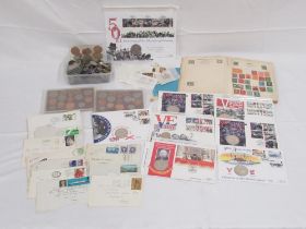Assorted collection of c20th International and GB coins, VE day & other First Day Covers with