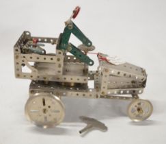 Built up vintage Meccano "Crazy Car" (made with 1920s Meccano) with working clockwork function and