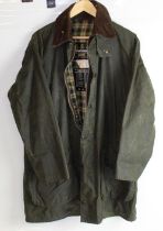 Barbour Border wax jacket in olive green, cotton tartan lining, sizing C40/102cm, unisex