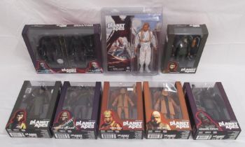Collection of 7 NECA Planet of the Apes boxed/cased 7" figures and 1 other NECA figure of Colonel