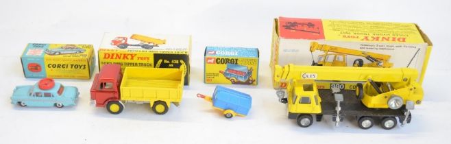 Four vintage diecast vehicle models from Corgi and Dinky, all with original boxes to include Dinky