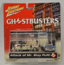 Rare Johnny Lightning Ghostbusters "Attack Of Mr Stay Puft!" diorama set 222-13, box factory