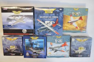 Seven boxed 1/144 scale diecast model aircraft by Corgi to include limited editions AA39401