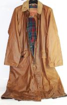 Driza-Bone waxed trench coat in tan, cotton tartan lining, size XXL