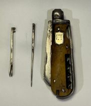 John Wigfall and Co early horseman’s utility knife comprising of 2 knife blades, saw blade, cork