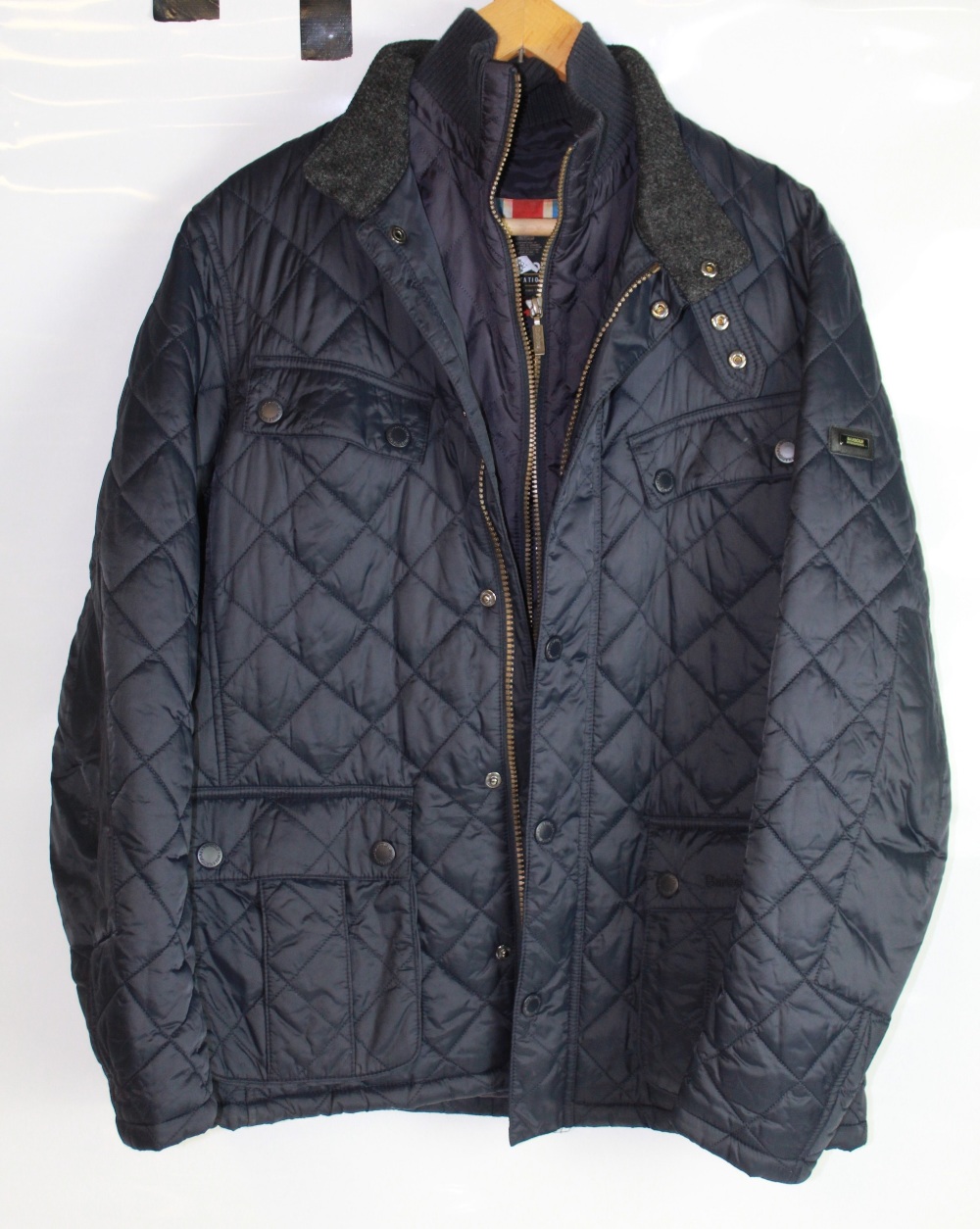 Barbour quilted coat in navy blue, 'windshield quilt', size L