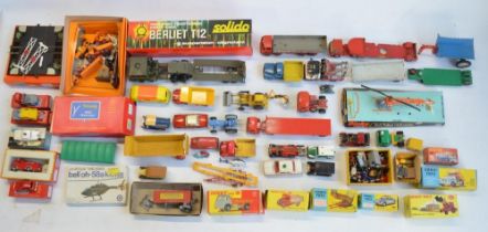 Collection of previously used model vehicles, mostly unboxed to include Dinky, Corgi, a boxed Solido