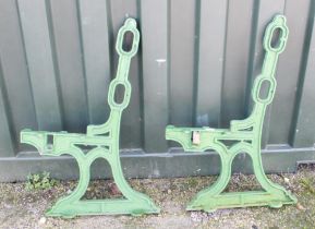Pair of green painted cast heavy duty vintage bench ends