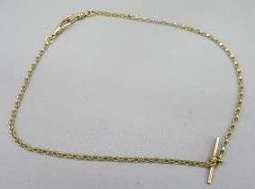 9ct yellow gold double albert chain, stamped 9ct, with 9ct gold T bar stamped 9ct, 13.33g