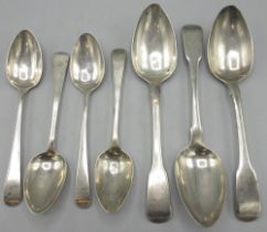 Three George III hallmarked silver Fiddle pattern tablespoons, by Thomas Purver London 1816, four