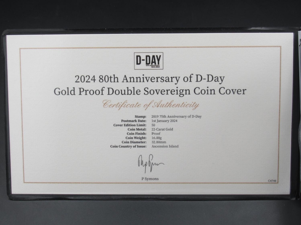 Harrington & Byrne 2024 80th Anniversary of D-Day Gold Proof Double Sovereign Coin Cover, with - Image 2 of 4