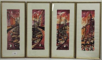 Robur (French C20th); 'St.Trop' four waterfront studies, watercolour, signed, 36cm x 11cm (4)