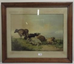 After Thomas Sidney Cooper (British 1803-1902); Cattle grazing in a landscape, oleograph, 40cm x