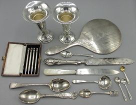 Collection of silver incl. cased set of bridge pens, pair of silver filled specimen vases,