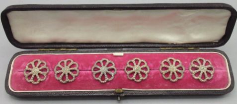 Cased set of six Victorian silver flower shaped buttons, by Charles Horner, Chester, 1900