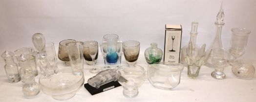 Collection of glassware, predominantly Dartington, incl. a 'Sharon' decanter, mallet decanter, oil