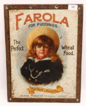 Aluminium printed advertising sign, 'Farola for Puddings', 43x32.5cm