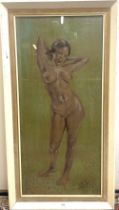 Eastern School (C20th); Full length female nude study, pastel, indistinctly signed, 80cm x 36cm