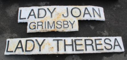 Ships name plates. 'Lady Theresa' and 'Lady Joan Grimsby' 127cm and 157cm. Both taken from Grimsby
