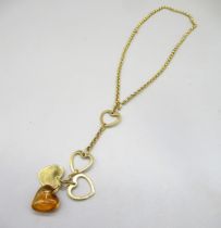 Yellow metal Lalique drop pendant necklace, L51.5cm