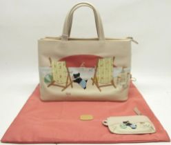 Radley 'Fun in the Sun' handbag in pale pink leather, with applique beach scene featuring Scottie