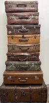 Collection of vintage suitcases and a travelling trunk (9)