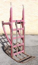 C20th 'Shipley' painted red heavy duty 2 wheeled luggage hand cart, L183cm W61cm H52cm, metal rack