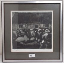 Andrea Bailey (British Contemporary); 'Milking Time' monochrome artists proof etching, signed and