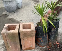 Two chimney pot planters, one AF and two plinth planters (4)