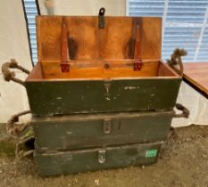 Three Military ammunition crates with locking hasp & staple and carry handles (3) length 80cm height