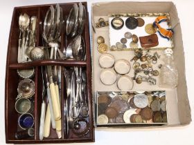 Various collectables incl. four hallmarked silver napkin rings, coins incl. a Geo III silver