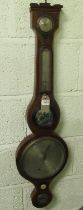 C19th flame mahogany wheel barometer, boxwood stringing, with dry damp indicator, thermometer box,