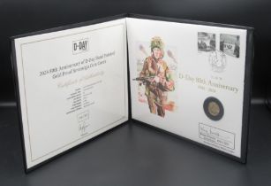 Harrington & Byrne 2024 80th Anniversary of D-Day Hand Painted Gold Proof Sovereign Coin Cover,