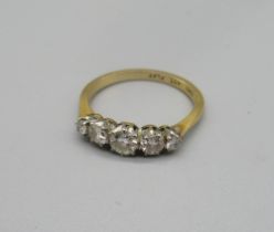 18ct yellow gold five stone diamond ring, stamped 18ct Plat, size O, 2.78g