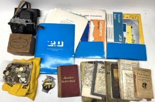 Various collectables incl. a Zorki-4K 35mm camera, world coins, AA car badge, P&O passenger