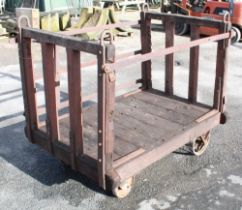 C20th heavy duty railway related sack cart, with cast metal plaque 'M50719', L138cm W94cm H117cm,