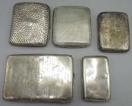 Collection of silver cigarette cases with various makers and dates between 1891-1915, 17.72ozt