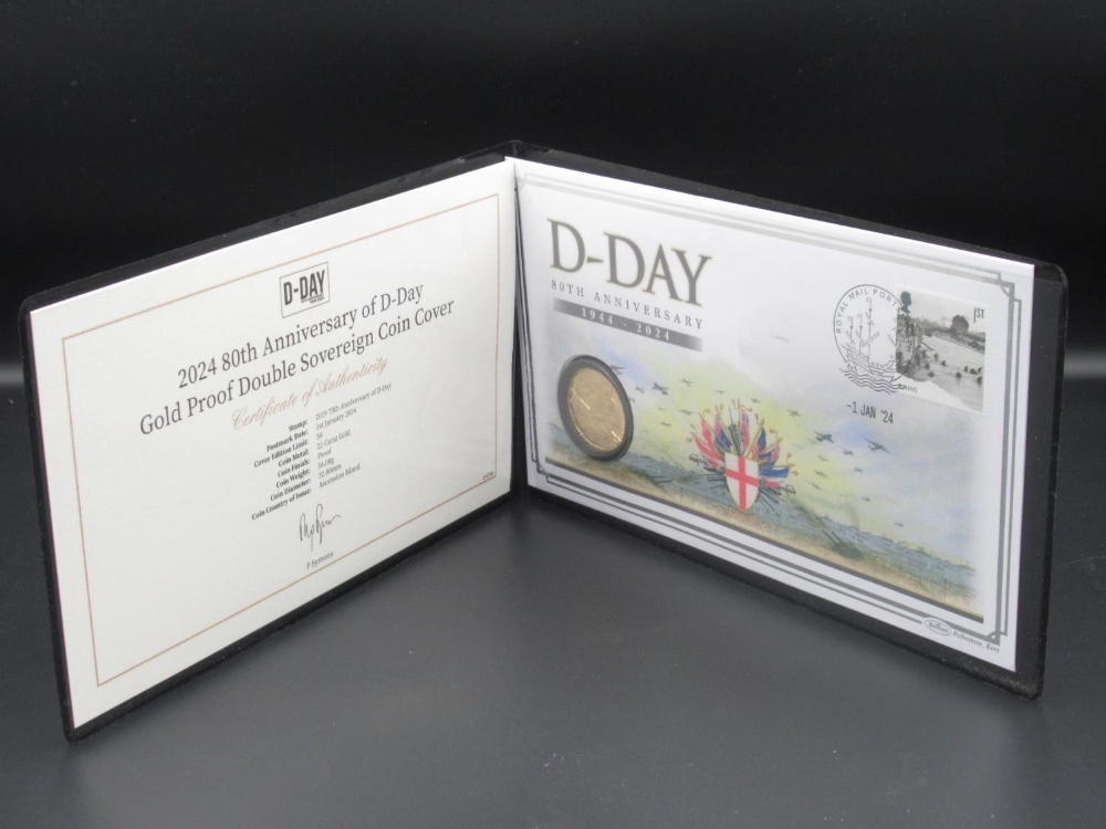 Harrington & Byrne 2024 80th Anniversary of D-Day Gold Proof Double Sovereign Coin Cover, with