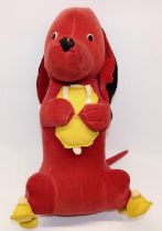 Merrythought red dog soft toy with yellow slippers and hot water bottle, height approx 55cm