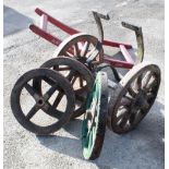 'H.H.Lull Gds. Pellon Halifax 2-12' 2 wheel bale cart, set of coopered wheels on axle with frame
