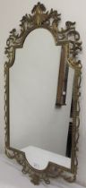 Rococo style gilt metal framed wall mirror, stepped arched plate in openwork scroll frame, H95cm