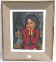 Jameam? (C20th); Study of a girl seated on a park bench, oil on canvas, indistinctly signed, in